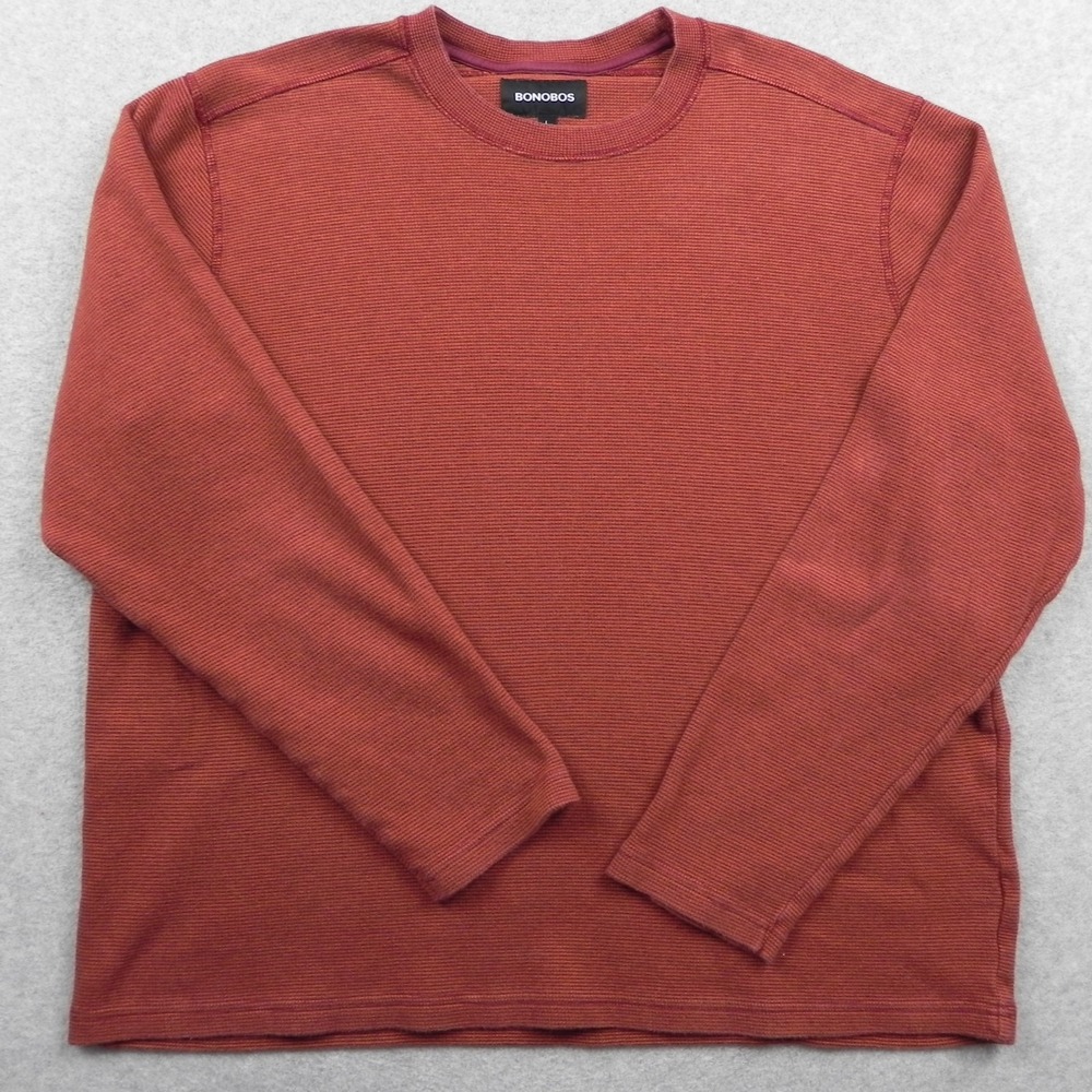 Bonobos Sweater Mens Large Thermal Waffle Knit Pullover Rust Orange Long Sleeve